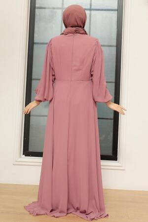 Neva Style - Long Sleeve Dusty Rose Islamic Dress 25819GK - Thumbnail