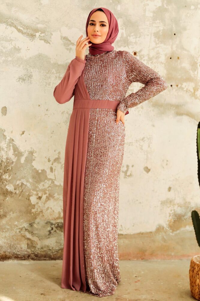 Neva Style - Long Sleeve Dusty Rose Islamic Prom Dress 25851GK - 2