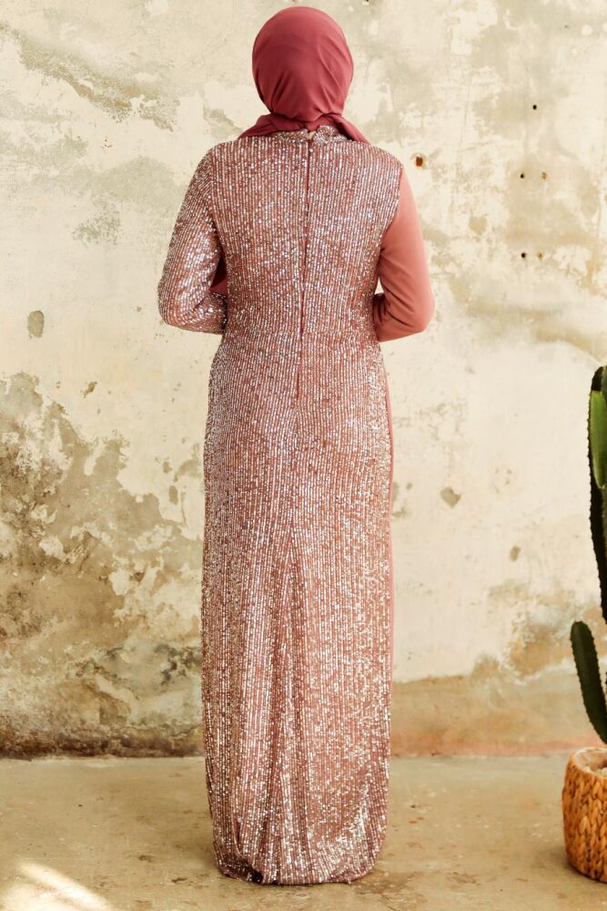 Neva Style - Long Sleeve Dusty Rose Islamic Prom Dress 25851GK - 3