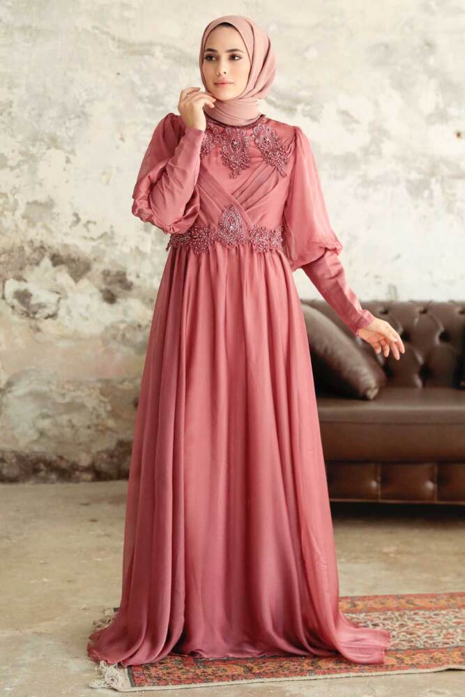 Neva Style - Long Sleeve Dusty Rose Muslim Evening Dress 25822GK - 1