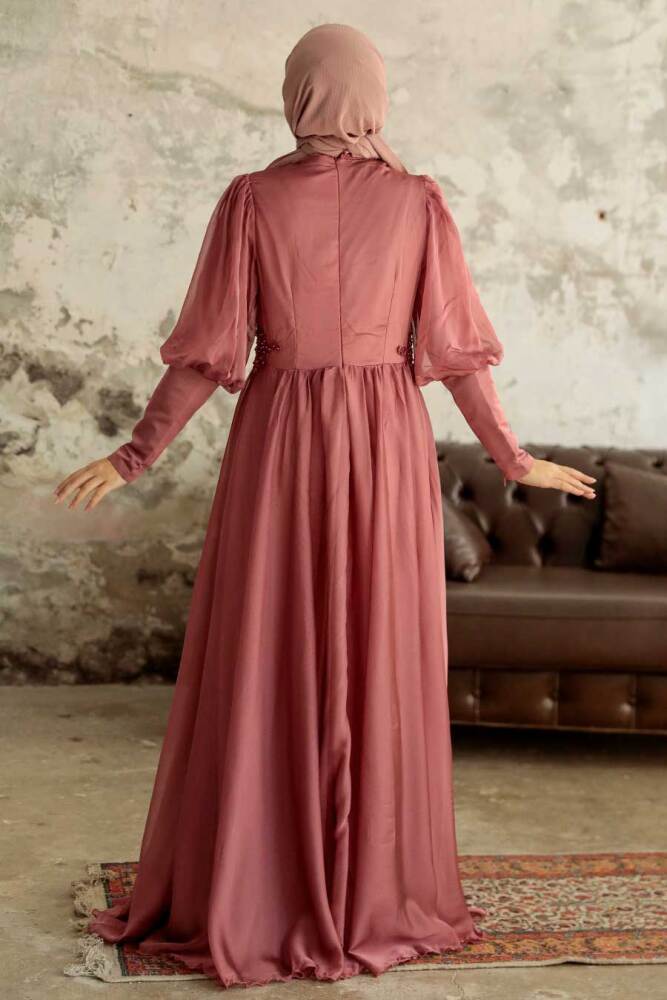 Neva Style - Long Sleeve Dusty Rose Muslim Evening Dress 25822GK - 3