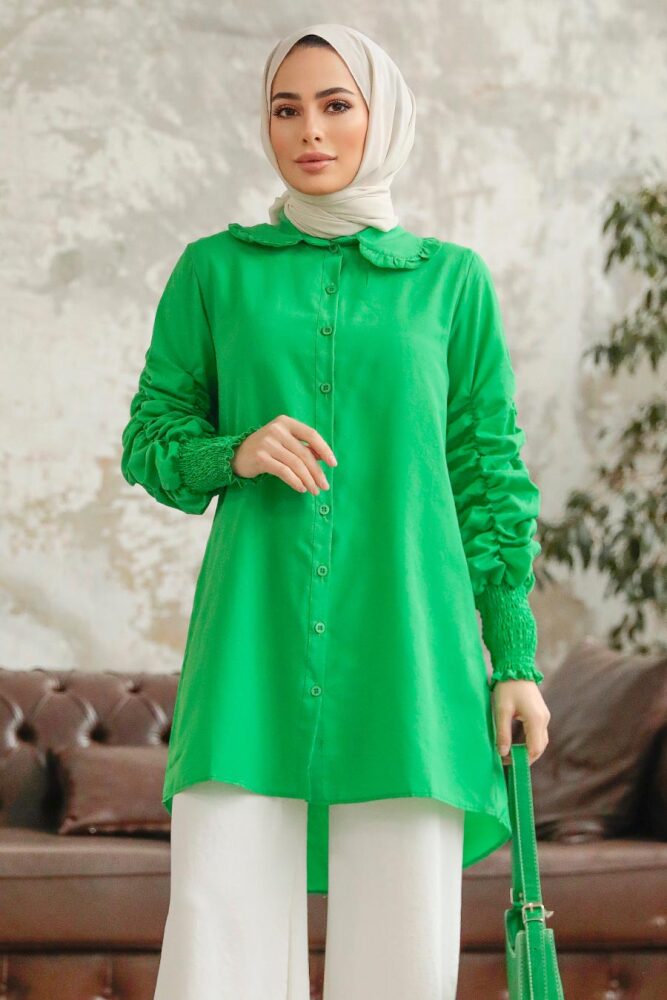 Long Sleeve Green Hijab Tunic 10661Y - 3