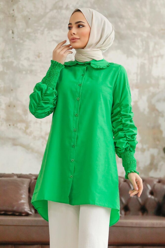 Long Sleeve Green Hijab Tunic 10661Y - 1