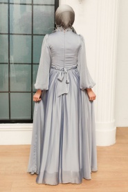 Neva Style - Long Sleeve Grey Islamic Prom Dress 21330GR - Thumbnail