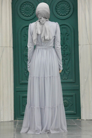 Long Sleeve Grey Muslim Evening Dress 55621GR - 3