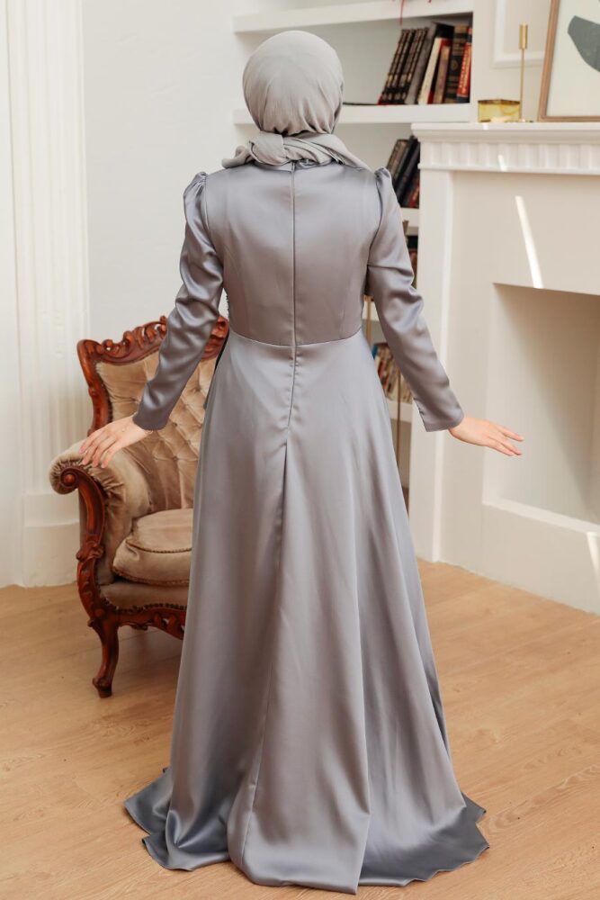 Neva Style - Long Sleeve Grey Muslim Wedding Gown 22431GR - 2