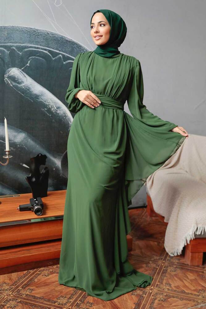 Neva Style - Long Sleeve Khaki Hijab Modest Dress 5718HK - 2