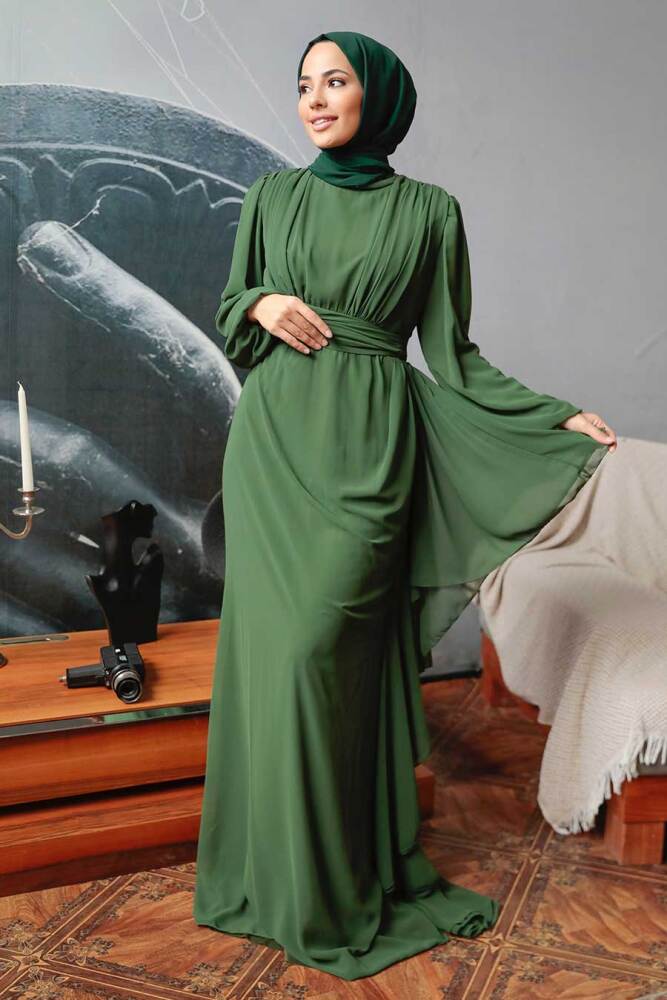 Neva Style - Long Sleeve Khaki Hijab Modest Dress 5718HK - 1