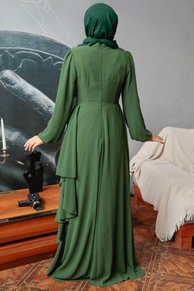 Neva Style - Long Sleeve Khaki Hijab Modest Dress 5718HK - 3