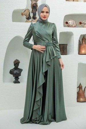 Neva Style - Long Sleeve Khaki Muslim Wedding Gown 22431HK - Thumbnail