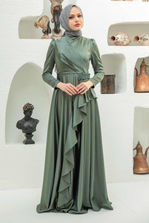 Neva Style - Long Sleeve Khaki Muslim Wedding Gown 22431HK - 2