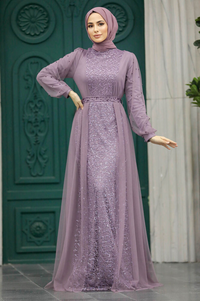 Long Sleeve Lila Modest Evening Gown 5632LILA - 1