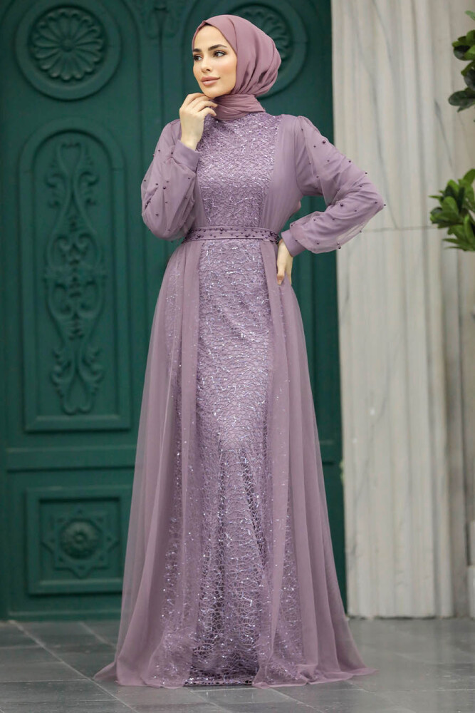 Long Sleeve Lila Modest Evening Gown 5632LILA - 2