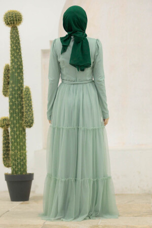 Long Sleeve Mint Muslim Evening Dress 55621MINT - 4