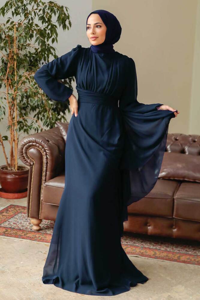Neva Style - Long Sleeve Navy Blue Hijab Modest Dress 5718L - 1