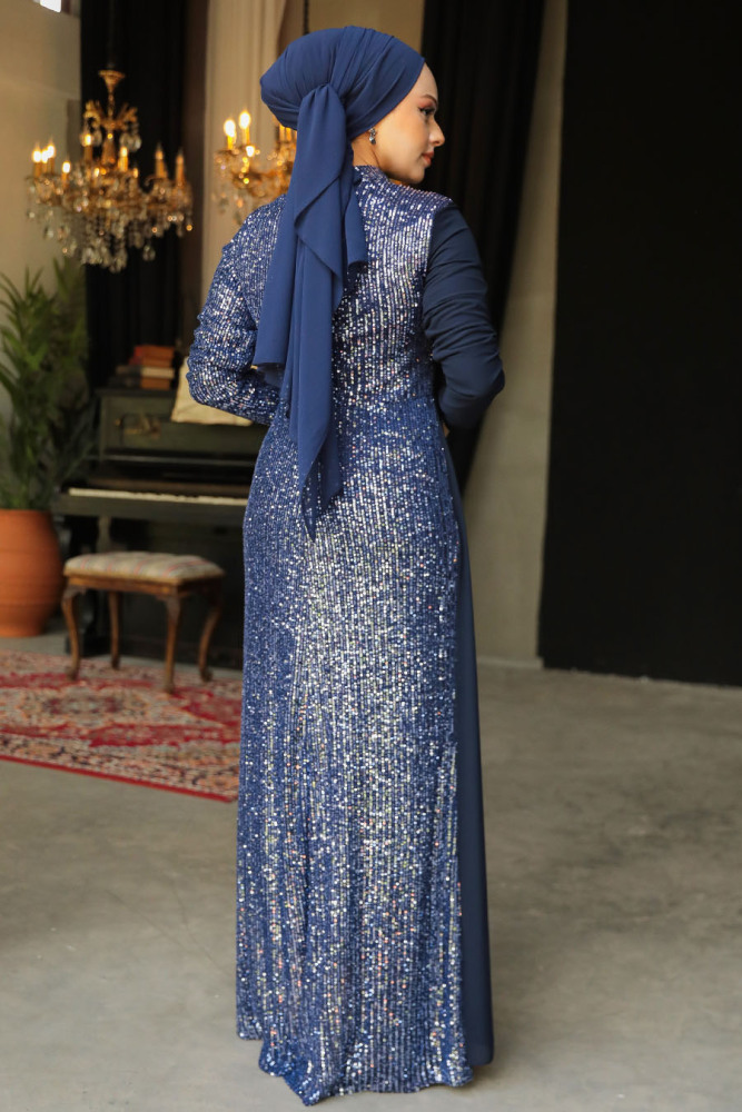 Neva Style - Long Sleeve Navy Blue Islamic Prom Dress 25851L - 3