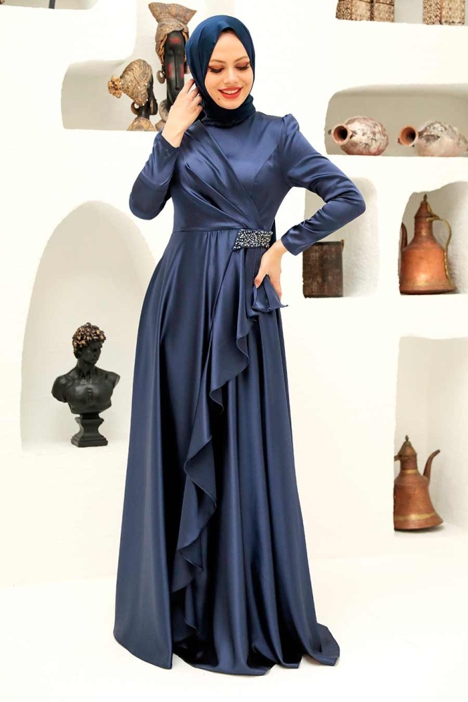 Neva Style - Long Sleeve Navy Blue Muslim Wedding Gown 22431L - 1