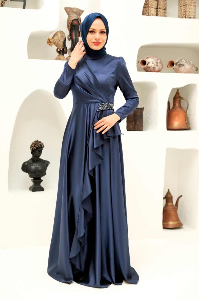 Neva Style - Long Sleeve Navy Blue Muslim Wedding Gown 22431L - 2