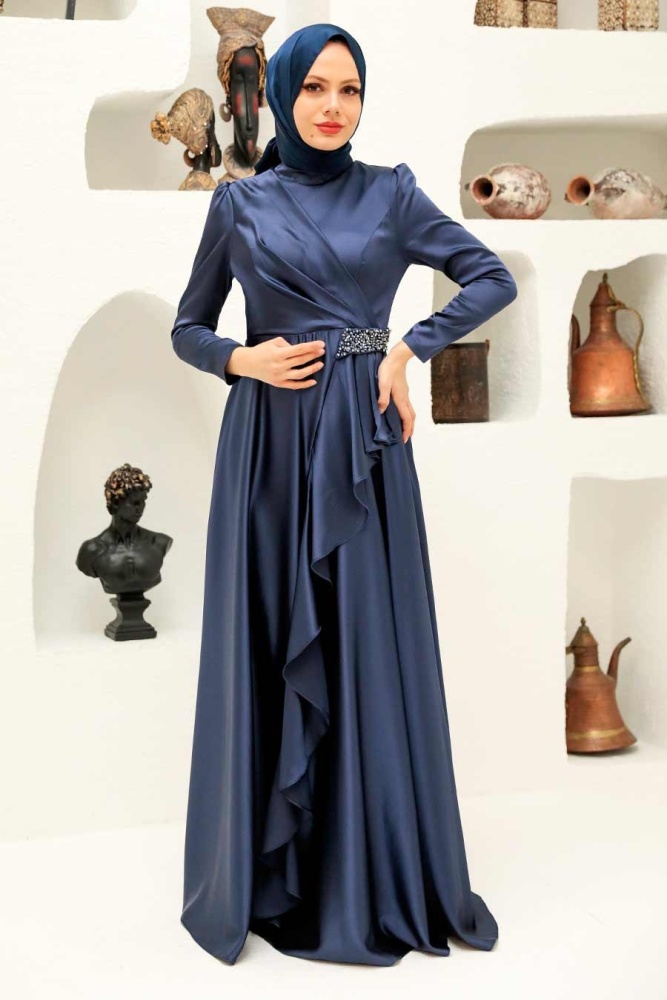 Neva Style - Long Sleeve Navy Blue Muslim Wedding Gown 22431L - 3