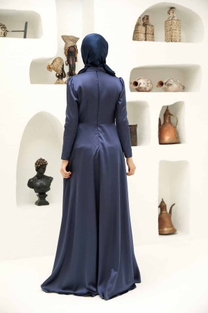 Neva Style - Long Sleeve Navy Blue Muslim Wedding Gown 22431L - 4
