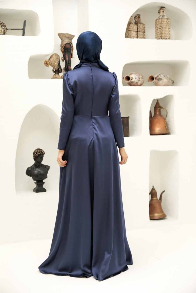 Neva Style - Long Sleeve Navy Blue Muslim Wedding Gown 22431L - 4