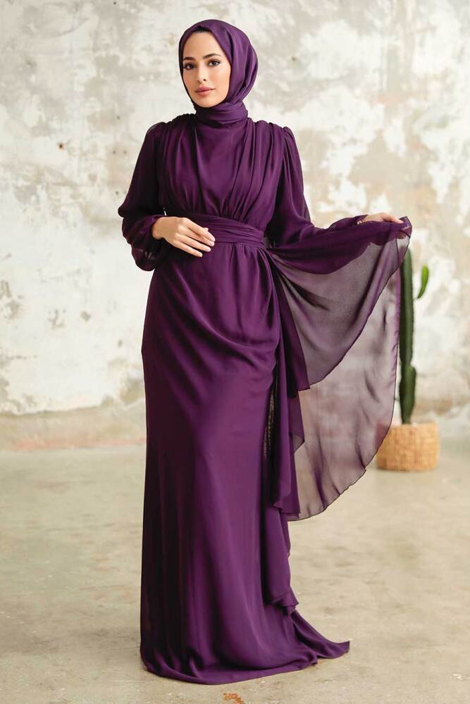 Neva Style - Long Sleeve Plum Color Hijab Modest Dress 5718MU - 1