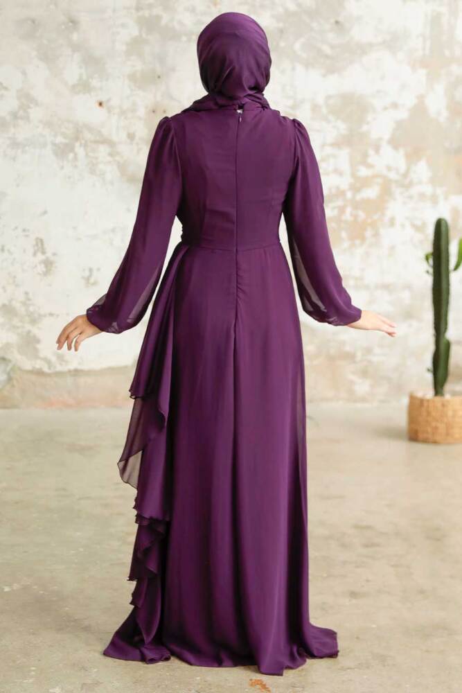Neva Style - Long Sleeve Plum Color Hijab Modest Dress 5718MU - 4