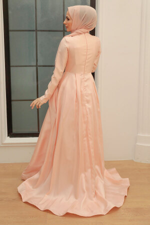 Neva Style - Long Sleeve Powder Pink Islamic Long Sleeve Maxi Dress 234PD - 2