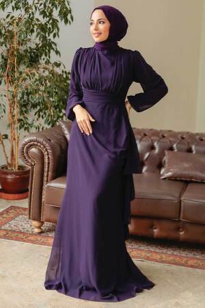 Neva Style - Long Sleeve Purple Hijab Modest Dress 5718MOR - 1