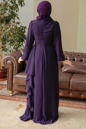 Neva Style - Long Sleeve Purple Hijab Modest Dress 5718MOR - 4