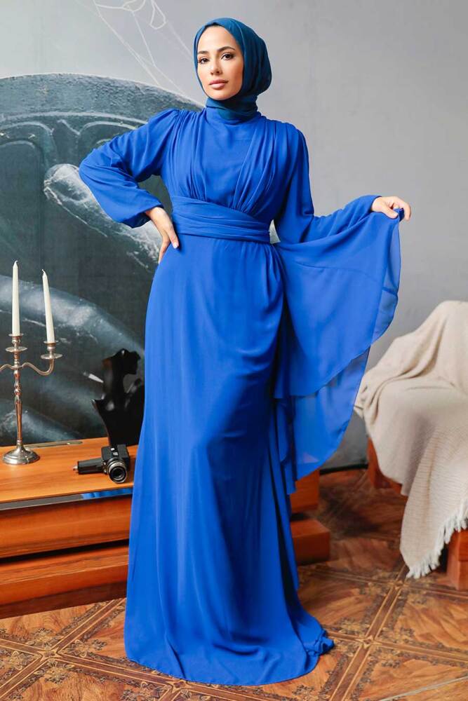Neva Style - Long Sleeve Sax Blue Hijab Modest Dress 5718SX - 1