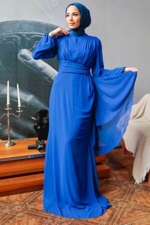 Neva Style - Long Sleeve Sax Blue Hijab Modest Dress 5718SX - 2