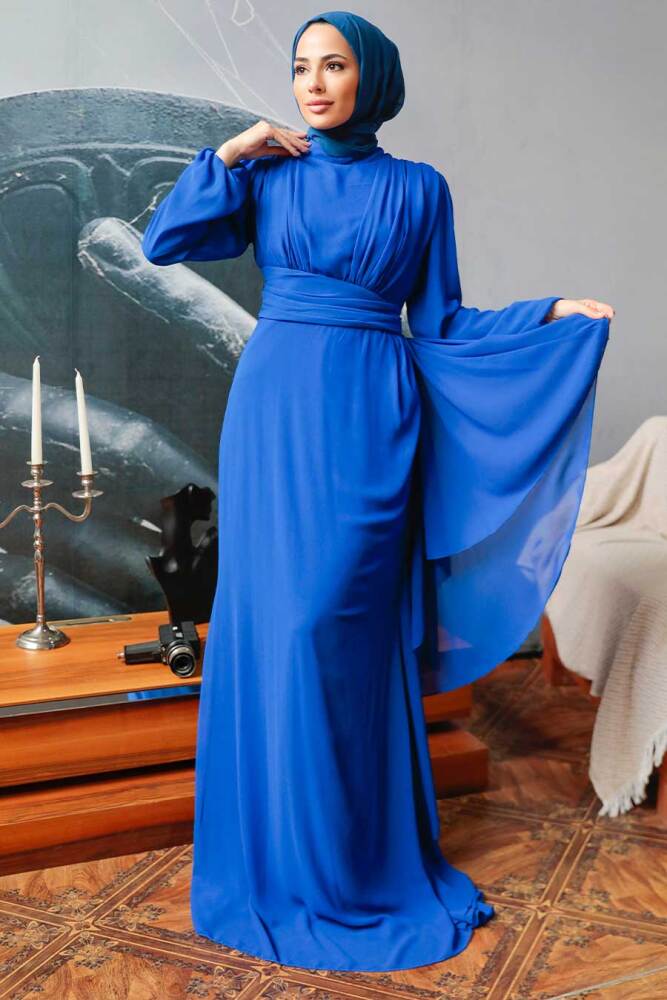 Neva Style - Long Sleeve Sax Blue Hijab Modest Dress 5718SX - 2