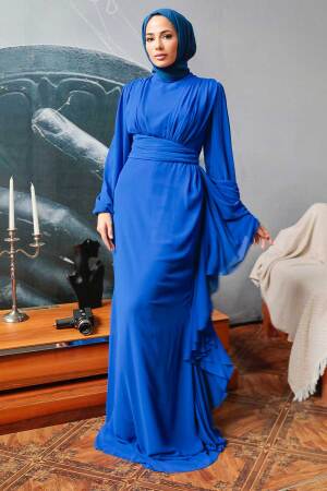 Neva Style - Long Sleeve Sax Blue Hijab Modest Dress 5718SX - 4