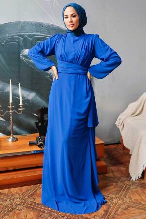 Neva Style - Long Sleeve Sax Blue Hijab Modest Dress 5718SX - 3