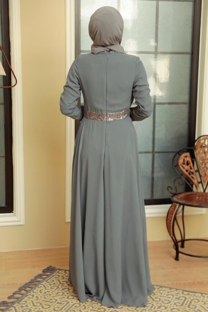 Neva Style - Long Sleeve Smoke Color Muslim Bridal Dress 5793FU - 3