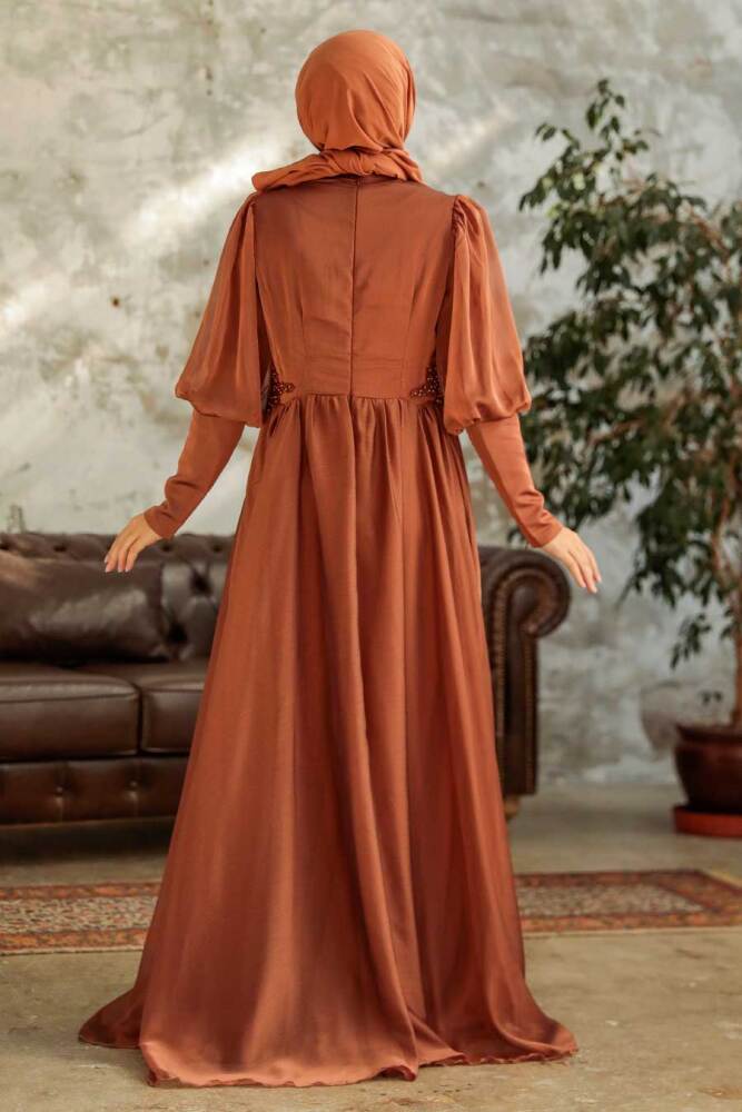 Neva Style - Long Sleeve Sunuff Colored Muslim Evening Dress 25822TB - 4