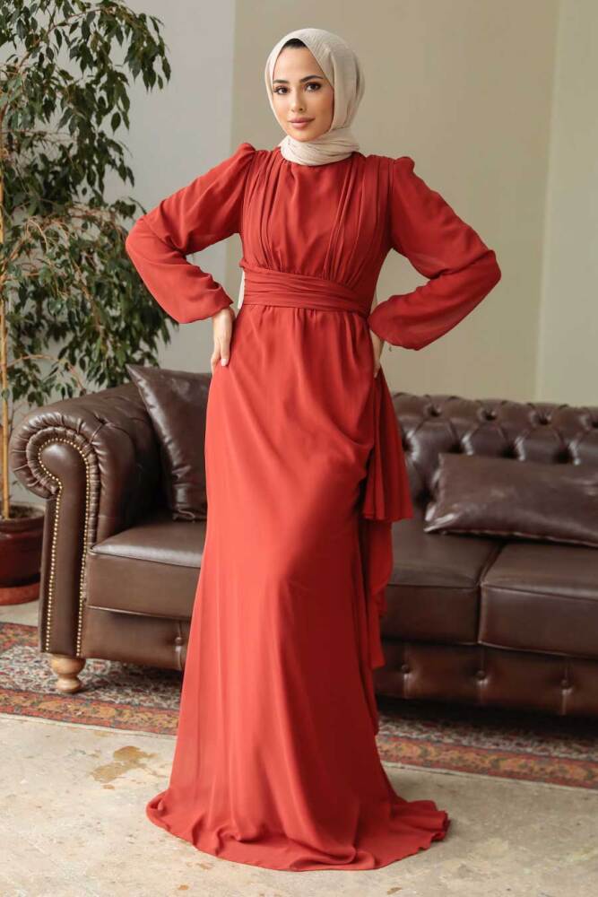 Neva Style - Long Sleeve Terra Cotta Hijab Hijab Modest Dress 5718KRMT - 2