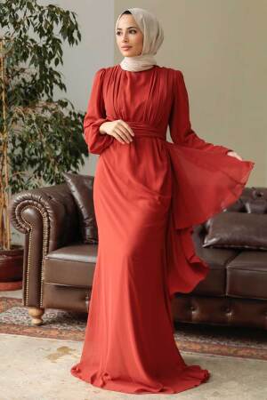 Neva Style - Long Sleeve Terra Cotta Hijab Hijab Modest Dress 5718KRMT - 3