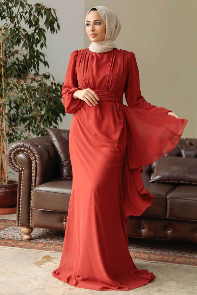 Neva Style - Long Sleeve Terra Cotta Hijab Hijab Modest Dress 5718KRMT - 3