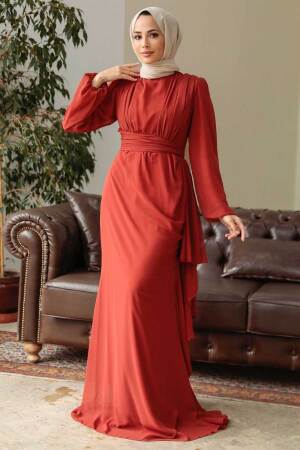 Neva Style - Long Sleeve Terra Cotta Hijab Hijab Modest Dress 5718KRMT - 1