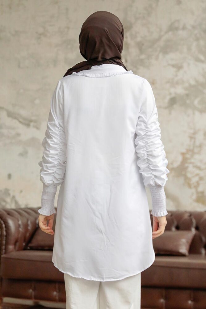 Long Sleeve White Hijab Tunic 10661B - 2
