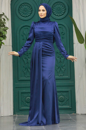 Long Sleve Navy Blue Islamic Clothing Prom Dress 23021L - 3