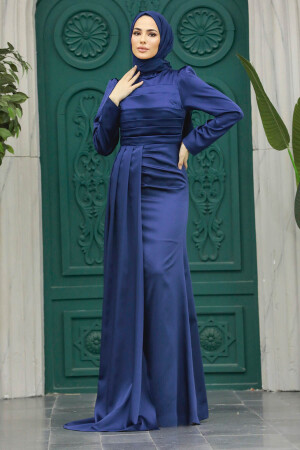 Long Sleve Navy Blue Islamic Clothing Prom Dress 23021L - 4