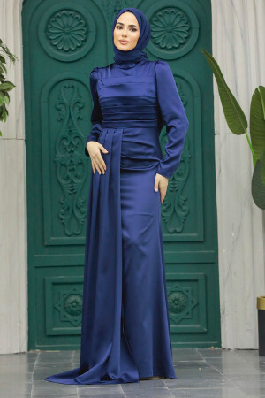 Long Sleve Navy Blue Islamic Clothing Prom Dress 23021L - 1