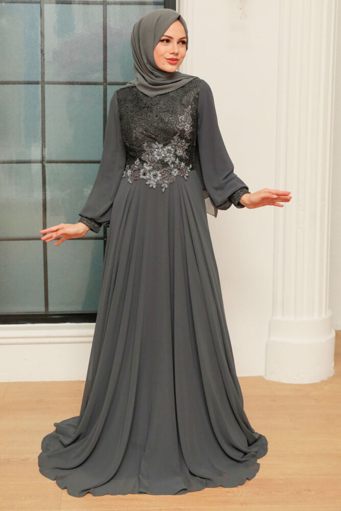 Neva Style - Long Smoke Color Islamic Clothing Evening Dress 742FU - 1