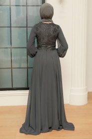 Neva Style - Long Smoke Color Islamic Clothing Evening Dress 742FU - Thumbnail