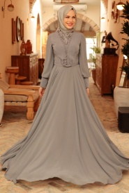 Neva Style - Long Smoke Color Muslim Prom Dress 750FU - Thumbnail