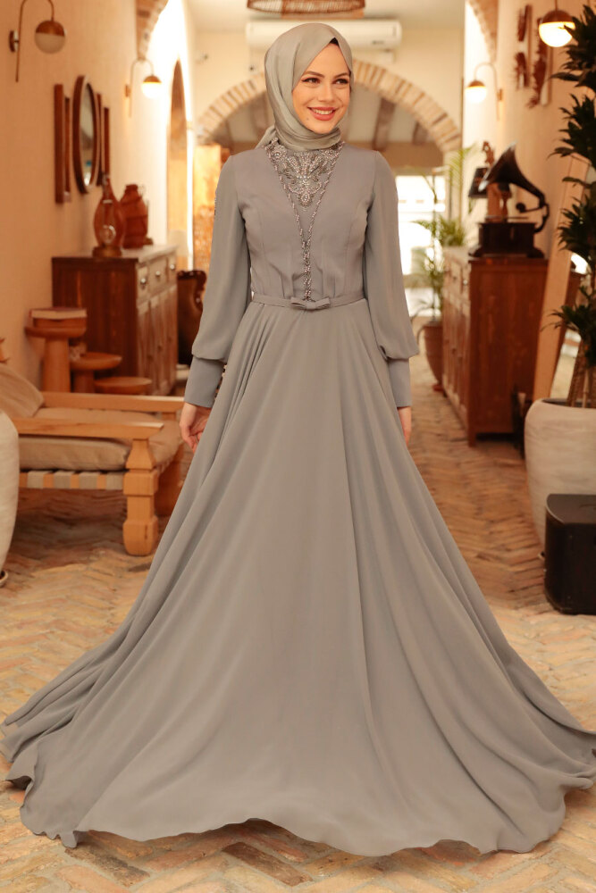 Neva Style - Long Smoke Color Muslim Prom Dress 750FU - 1