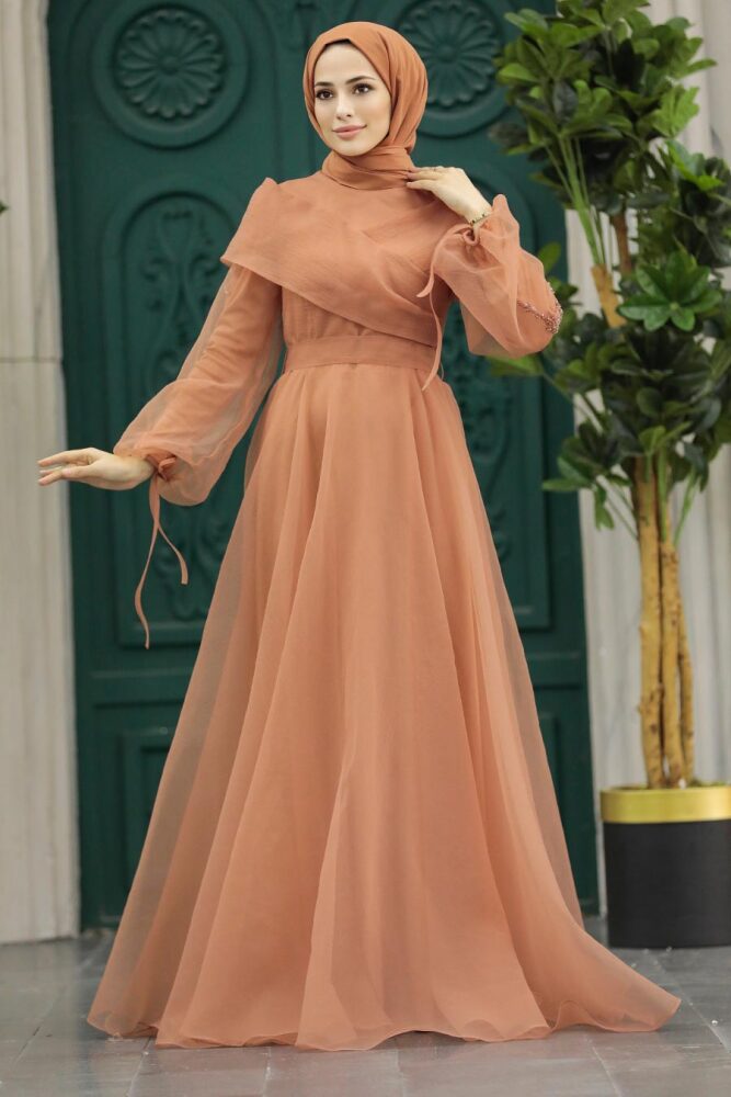 Long Terra Cotta Evening Dress 22331KRMT - 1